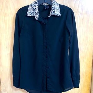 Used. Black Blouse with Gold Collar. Size Small.